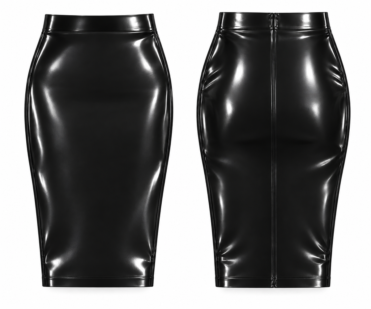 Latex belted pencil skirt