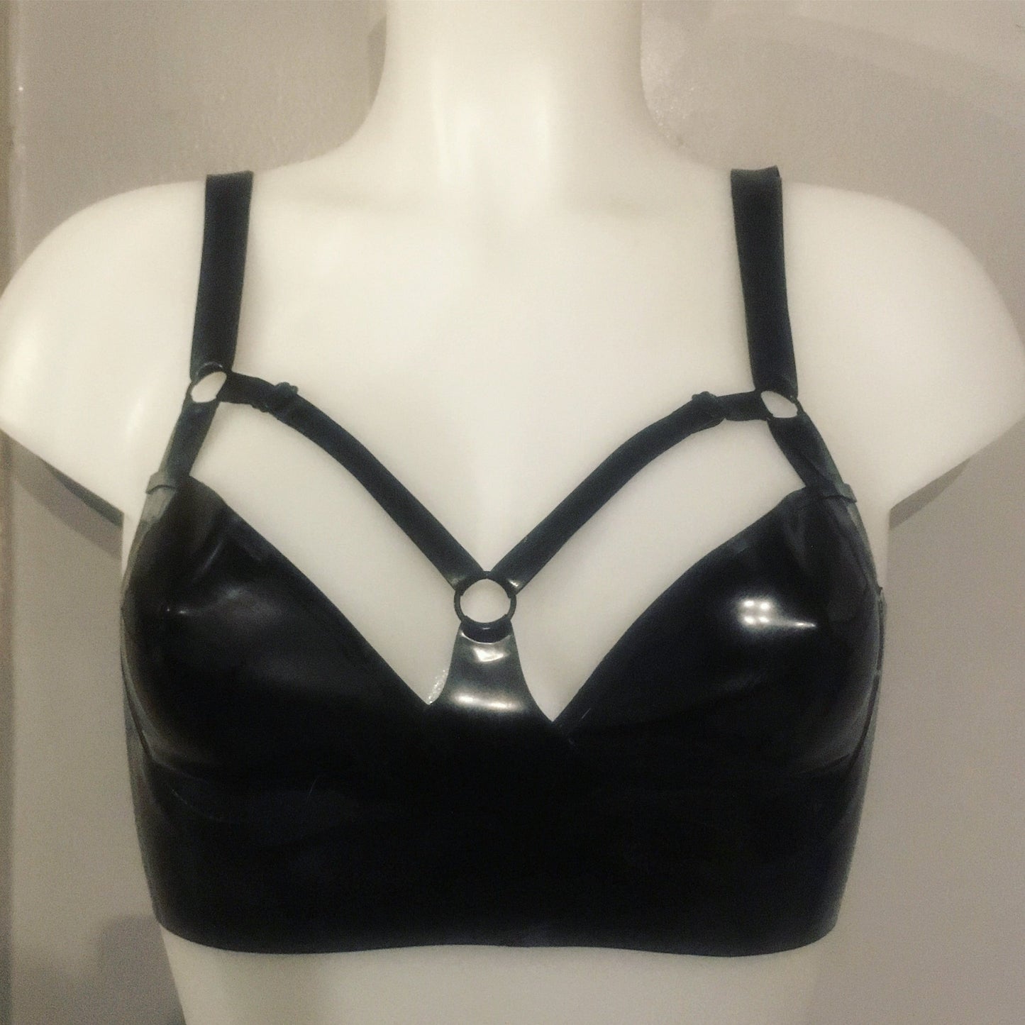 Underwired latex harness bra