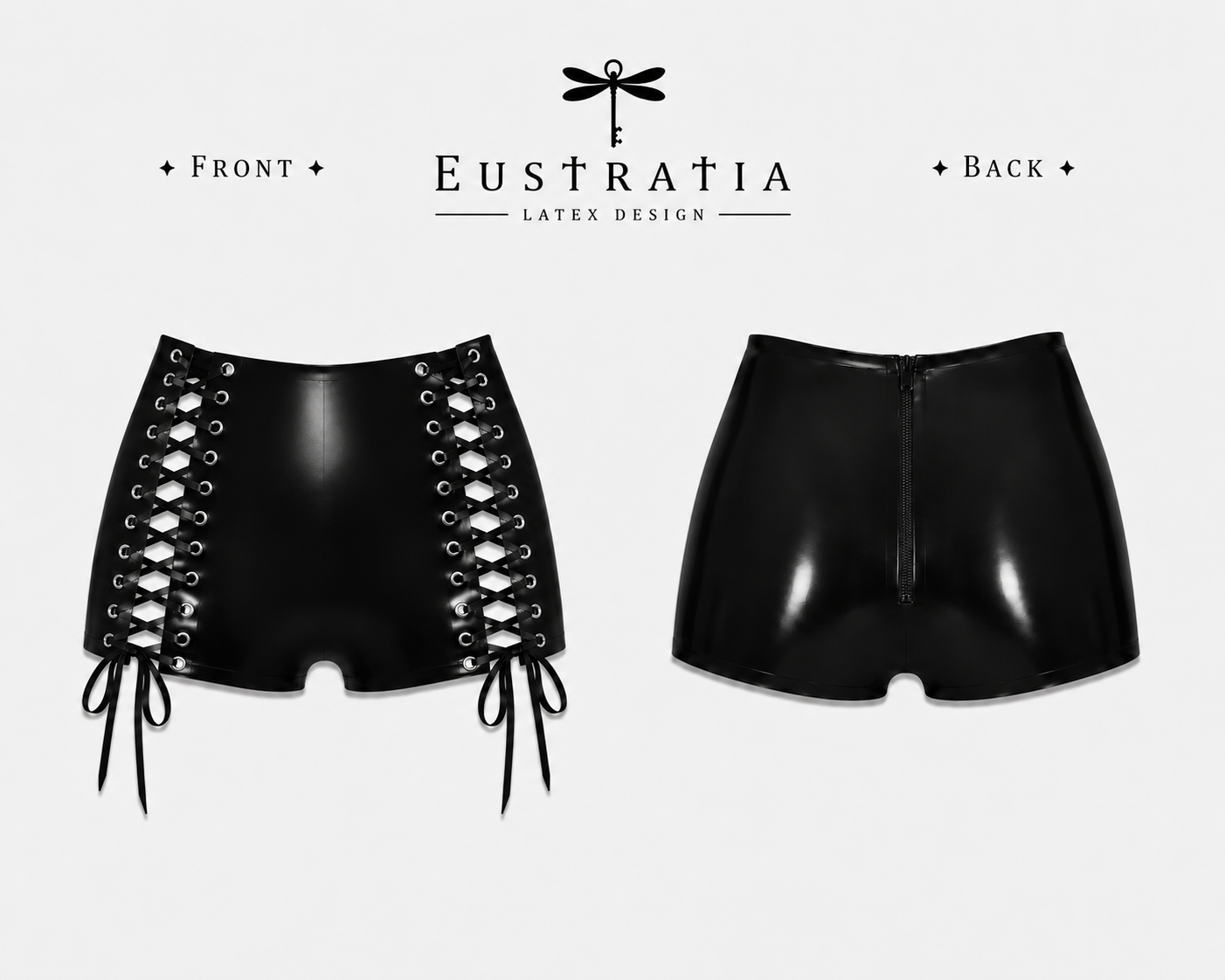 Lace-up custom length latex shorts