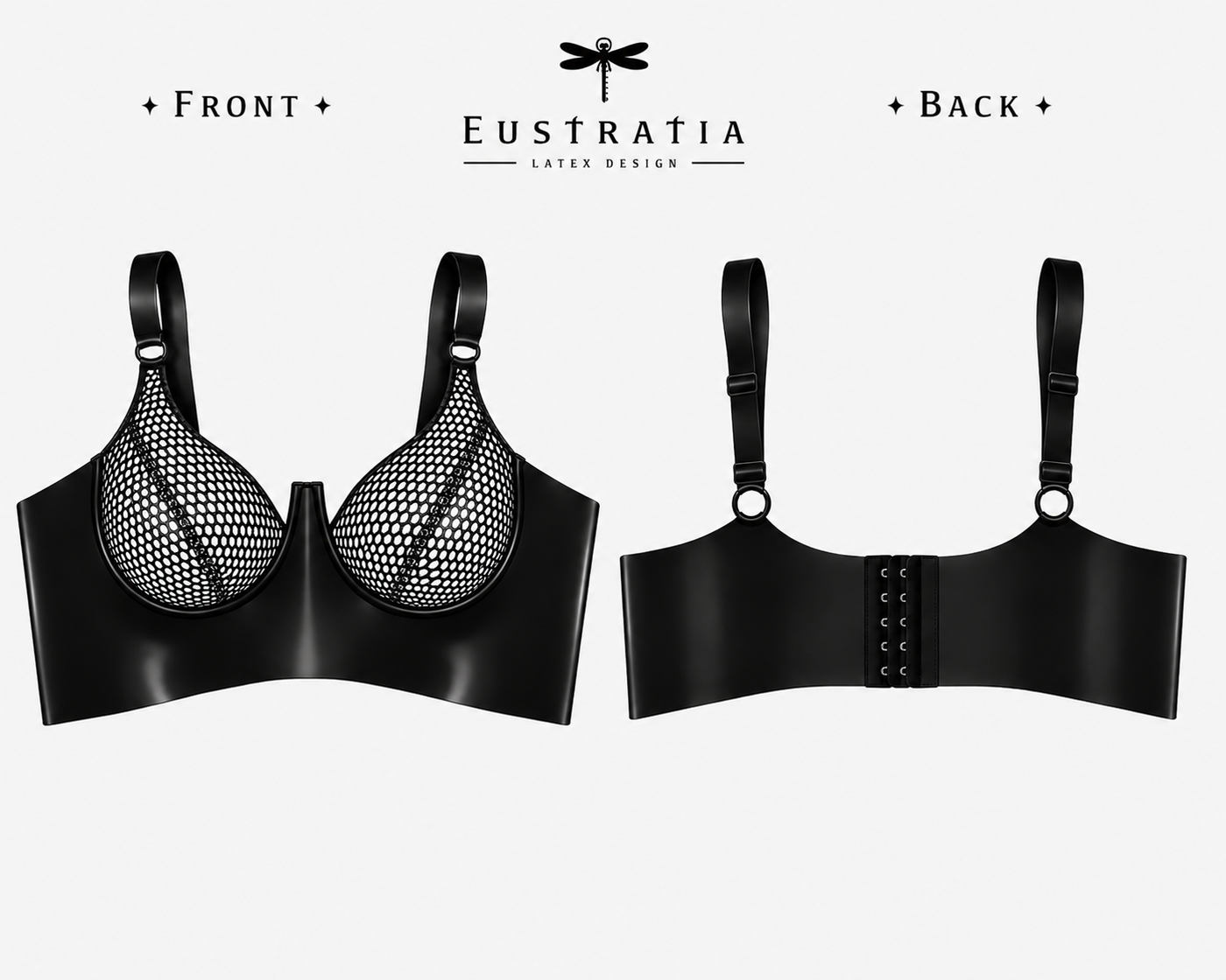 Close detail of the push-up cup shape on the latex-net plunge bra