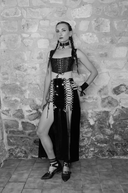 Lilith lace-up latex skirt