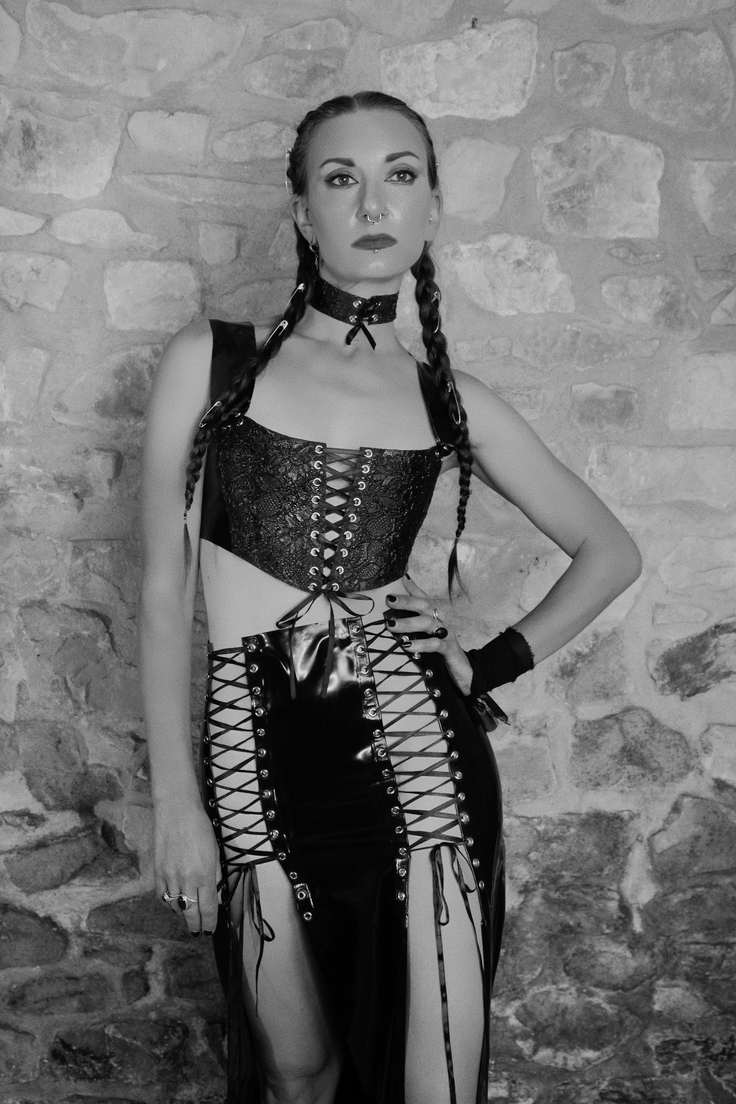 Lilith lace-up latex skirt