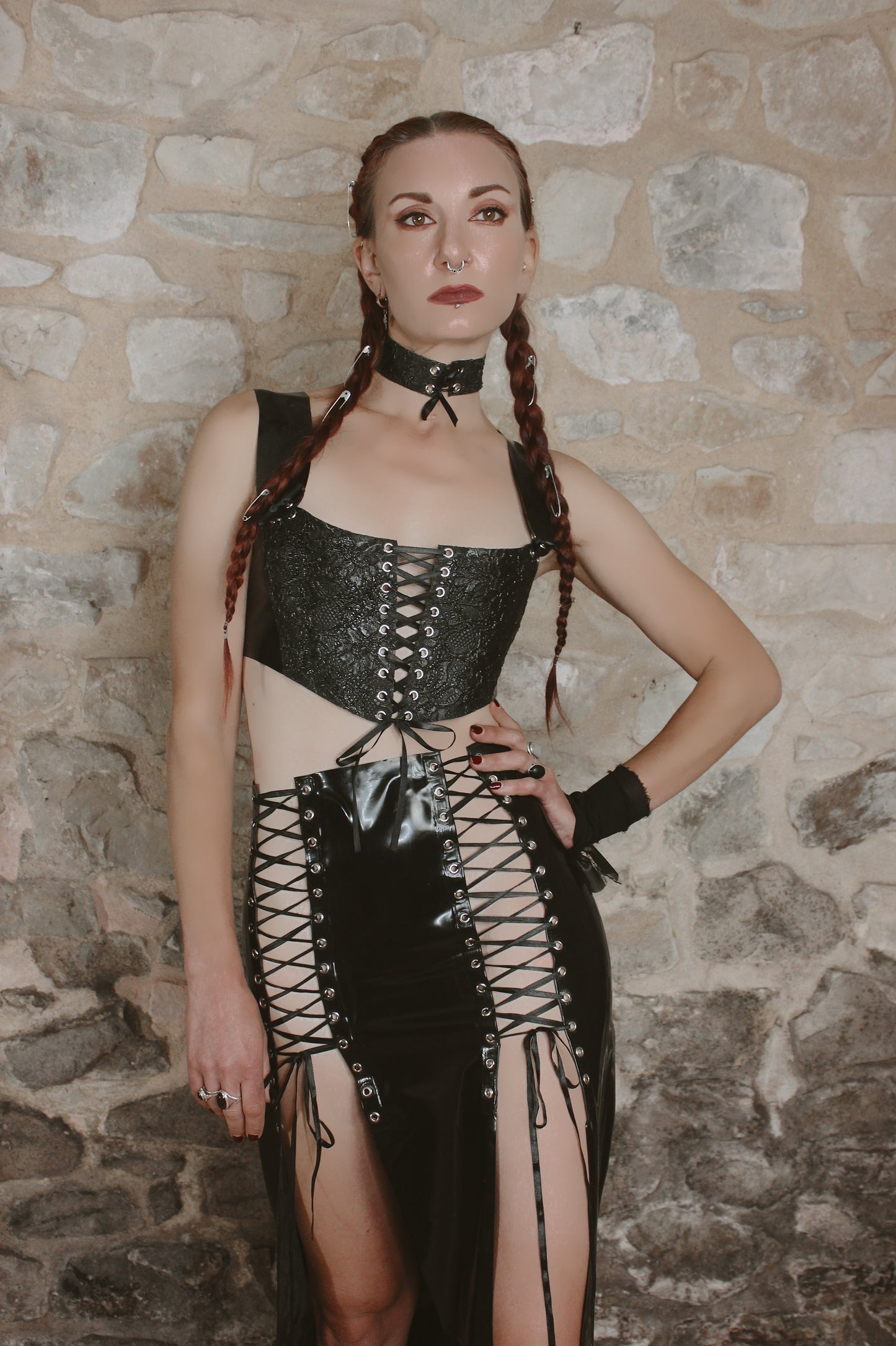 Lilith lace-up latex skirt