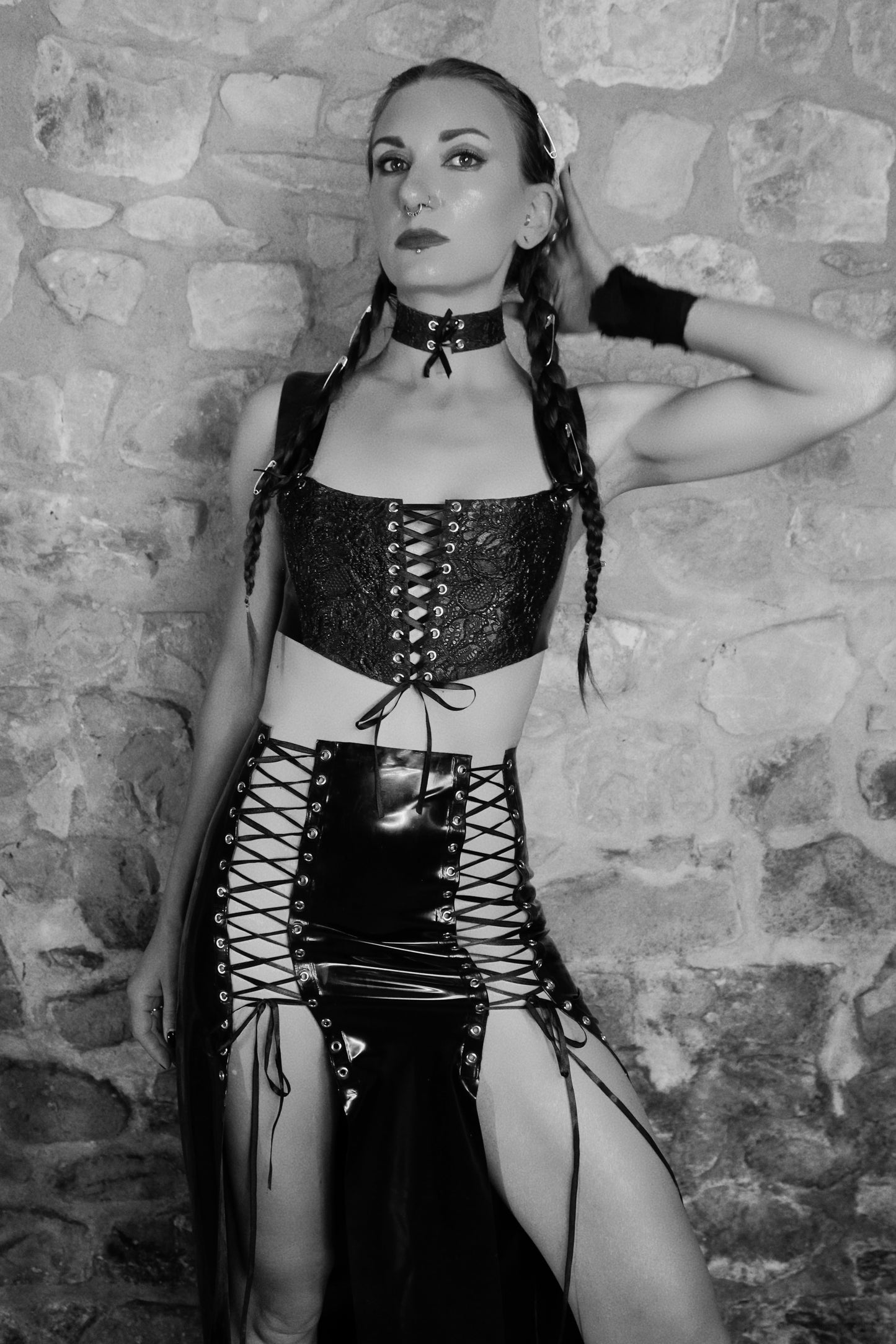 Lilith lace-up latex skirt