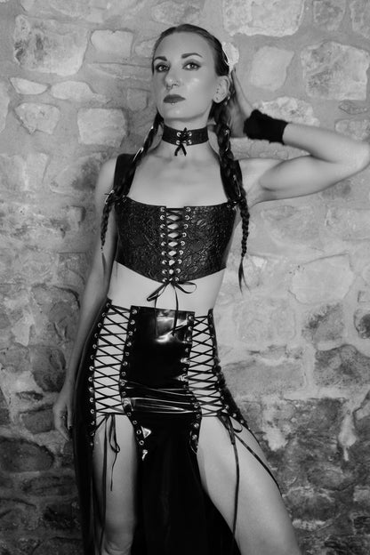 Lilith lace-up latex skirt