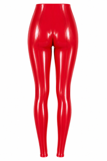 Styling of the contouring latex back seam leggings from the waist down