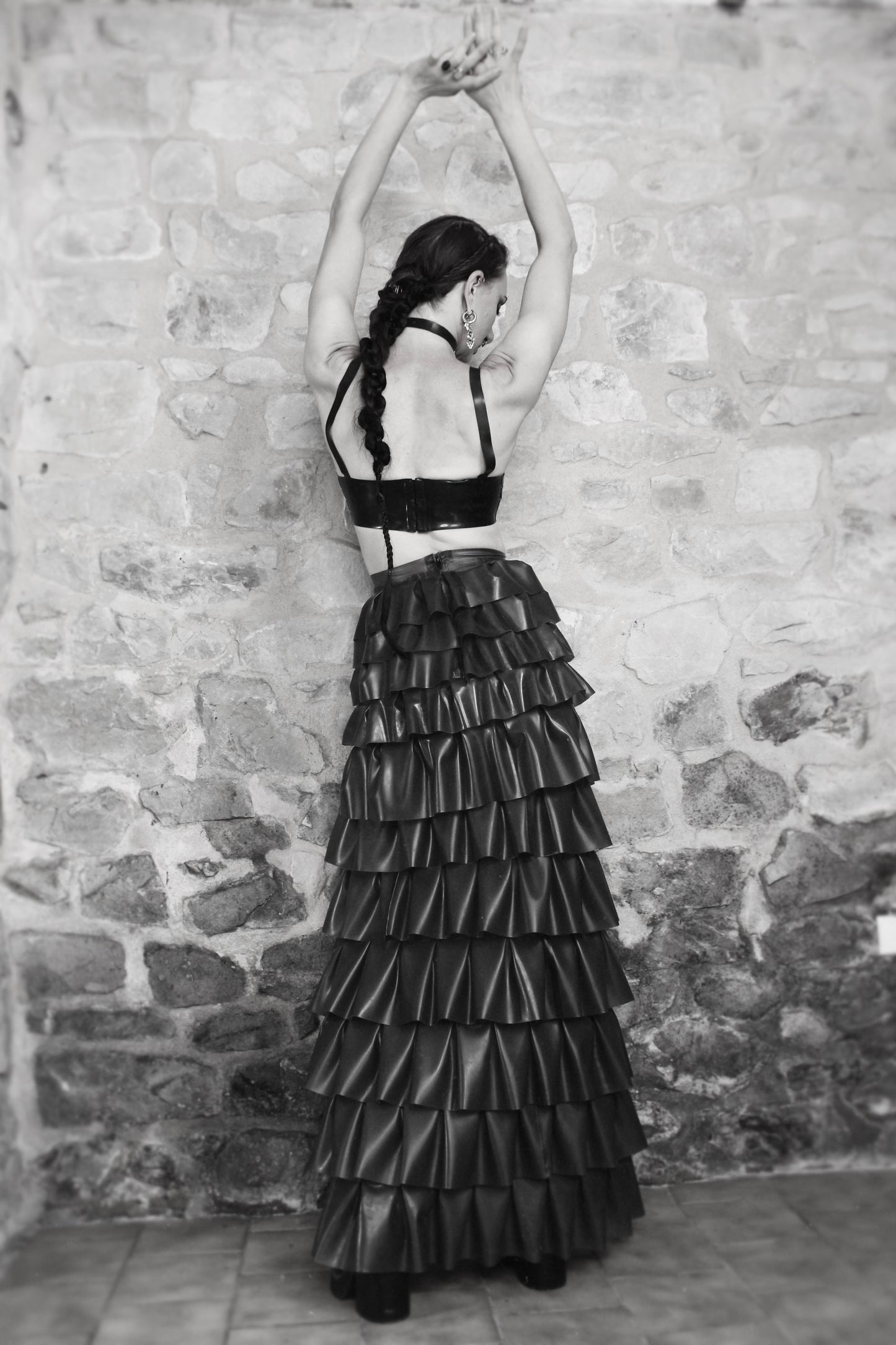 “Temperance” latex ruffle skirt