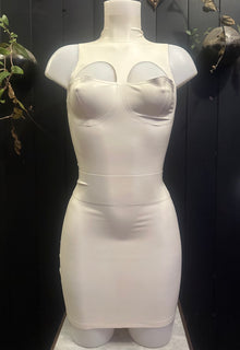 Eustratia white latex cup top and mini skirt with fitted cup shaping