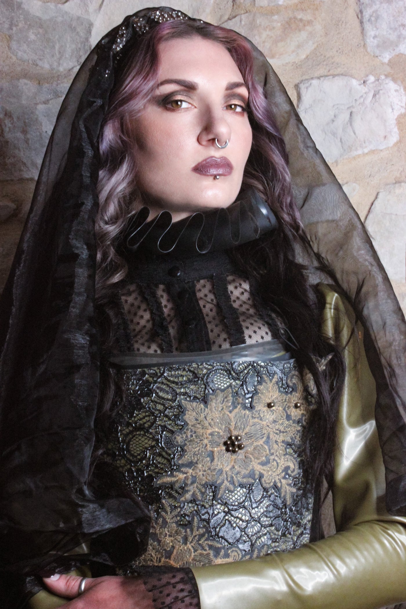 Texture detail of the latex on the Empress front corset panel