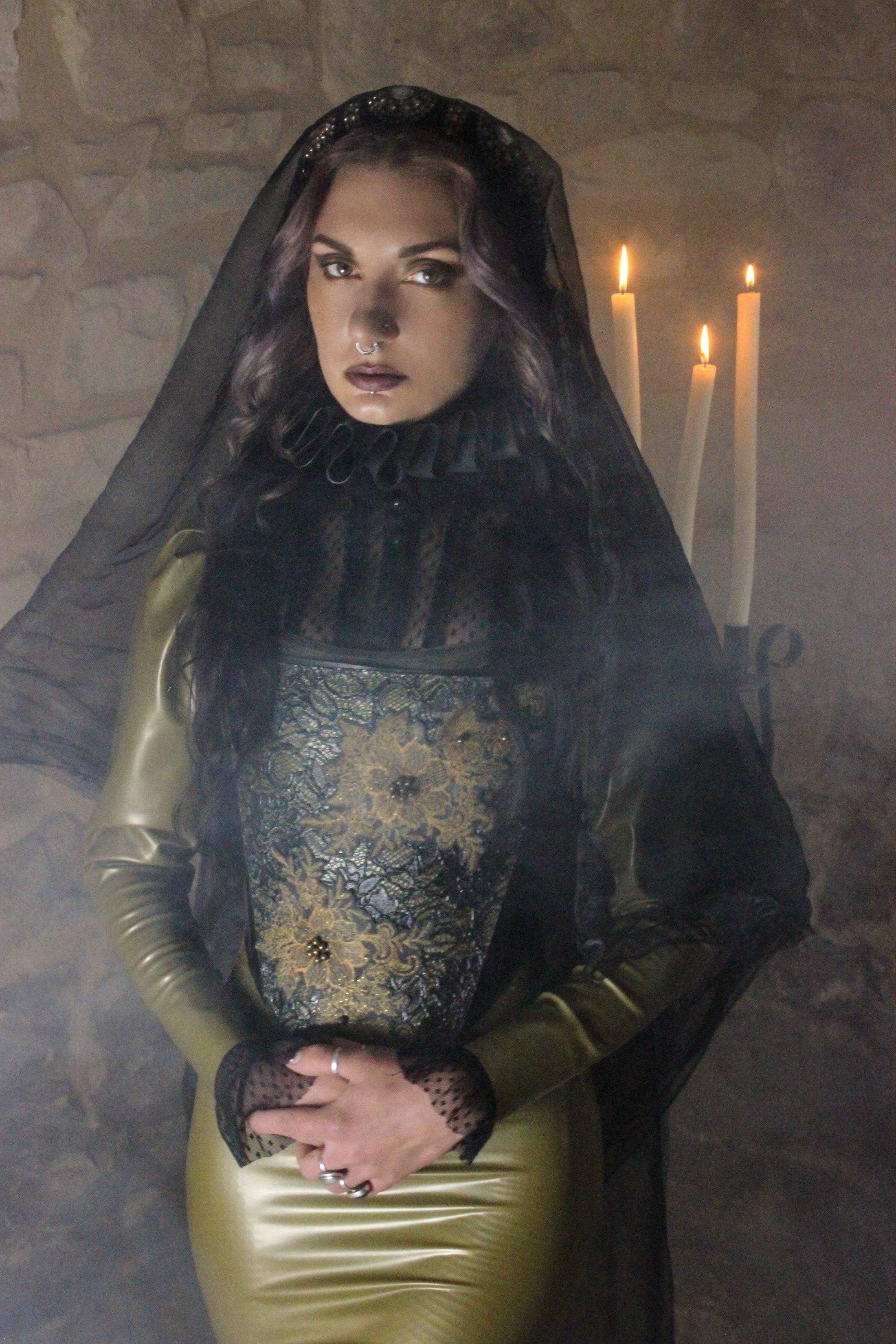 Styling of the Empress latex panel attached to the Elizabethan corset