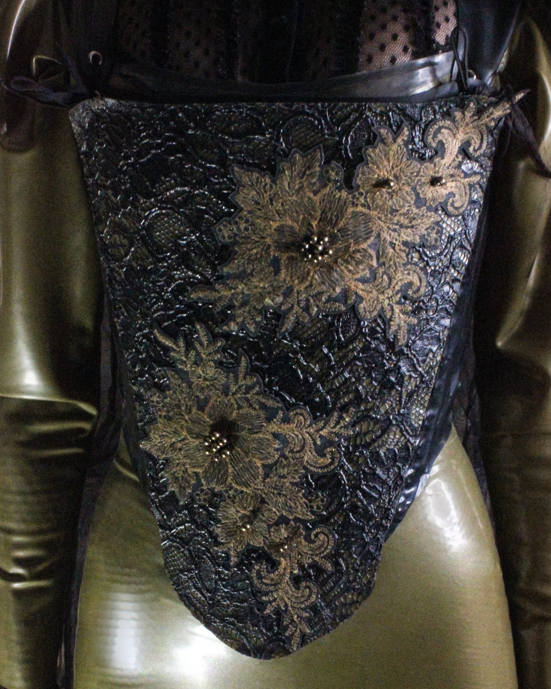 Detail of the Empress latex front panel edge and finished trim