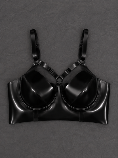 Underwired latex harness bra