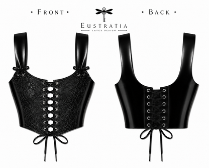 Latex-lace front cropped corset top