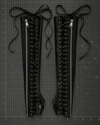 Lace-up latex zipper gauntlets