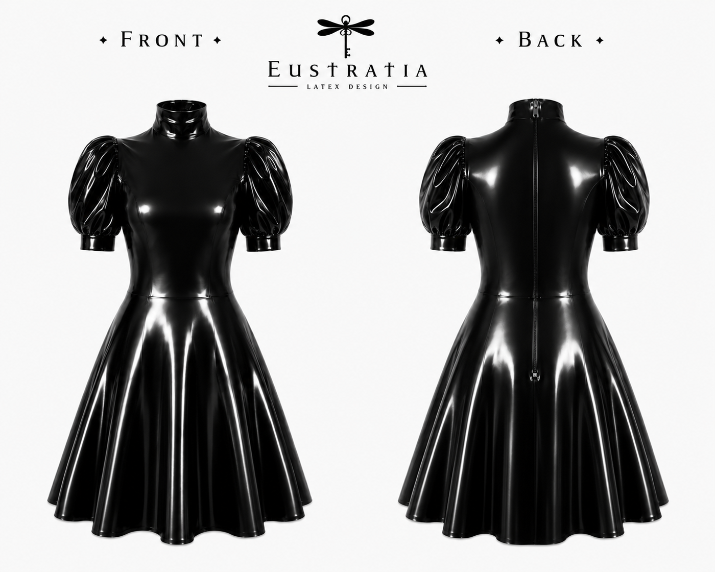 Styling of the latex swing dress showing the movement of the swing skirt