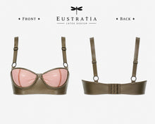 Fit detail of the structured, sculpting latex balconette bra