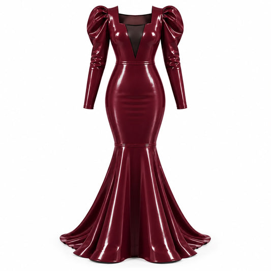 Gigot sleeve fishtail gown
