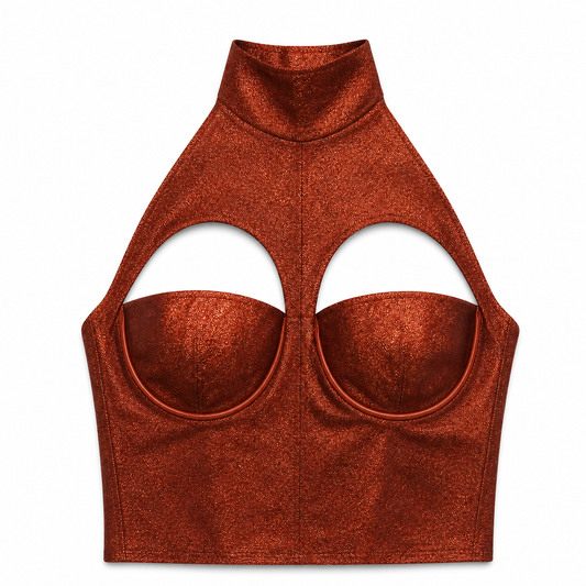 Red glitter-mesh cropped top XS, ready to ship