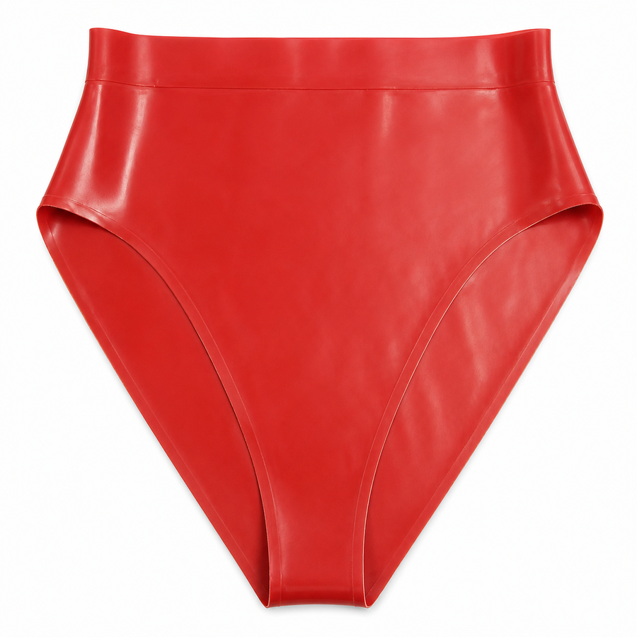 Red belted high leg briefs, size Large