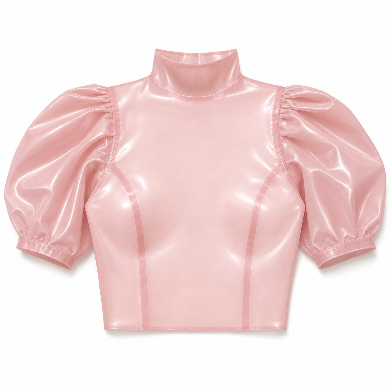 Puff sleeved top sample, translucent pink, size small