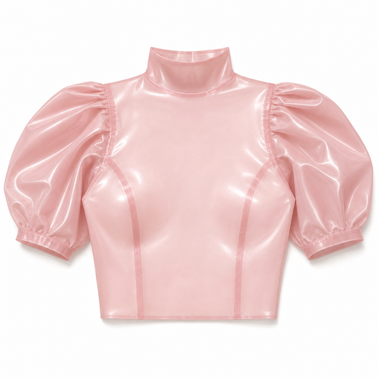 Puff sleeved top sample, translucent pink, size small