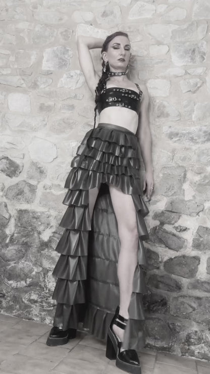 “Temperance” latex ruffle skirt