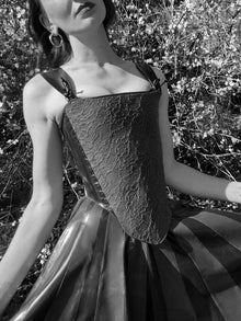 Eustratia latex-lace panel for the Elizabethan corset with hook and eye tape attachment