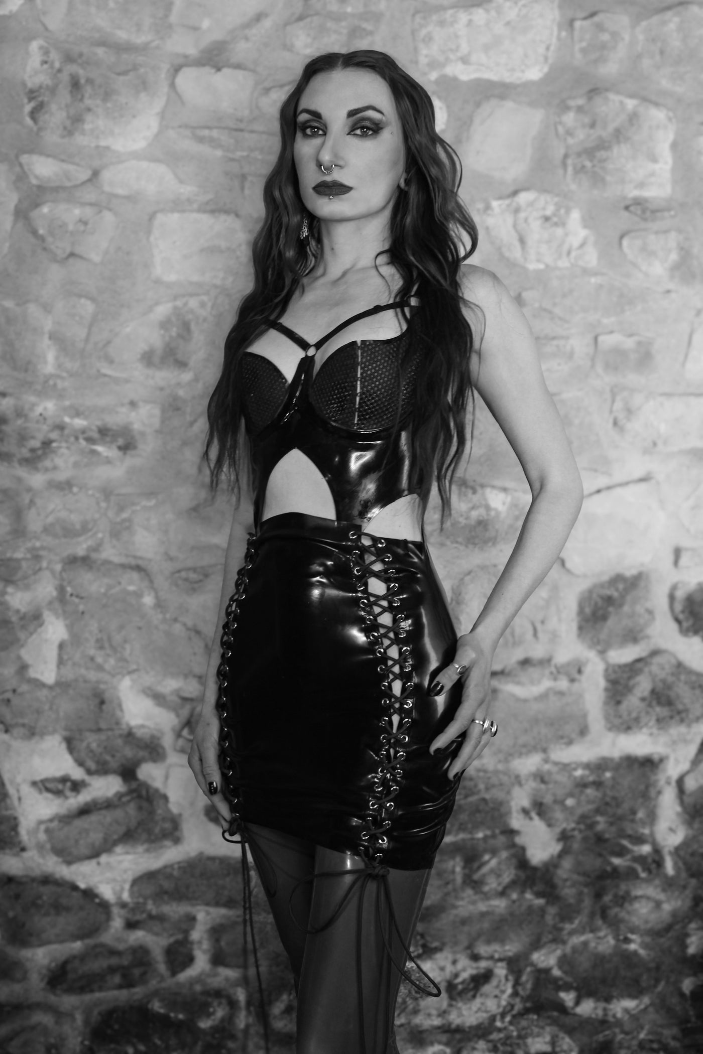 Detail of the signature latex-net textured cups on the Serena bustier