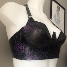 Eustratia spiderweb mesh latex plunge halter bra with underwires and adjustable strap