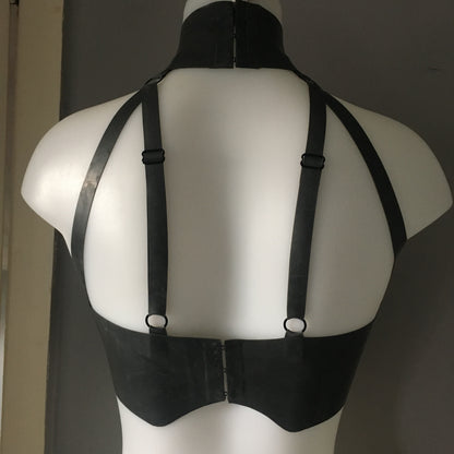 latex bondage bra with underwires, choker and adjustable straps