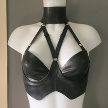 latex bondage bra with underwires, choker and adjustable straps